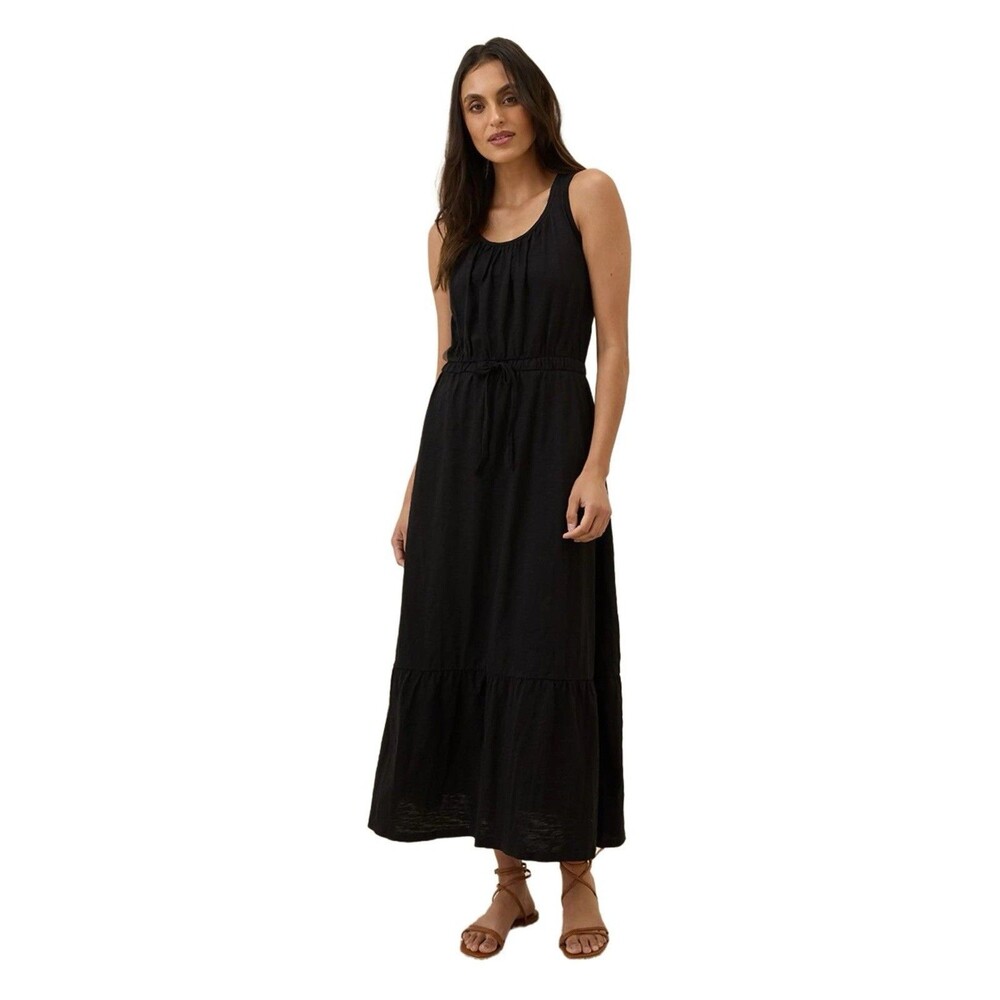 Pact Relaxed Slub Tank Maxi Tie Dress Sz XL Black Organic Cotton Sustainable